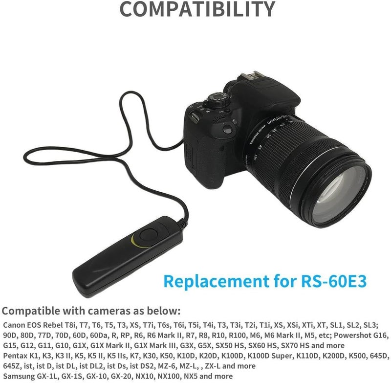 Shoot كابل تحرير الغالق عن بُعد، سلك بديل لمفتاح التحكم RS-60E3 لكاميرات كانون ريبيل T7 T7i T6 T6i T6S T5 T5i T4i T3 T3i T2 60D 70D 77D 80D G16 G15 G12 G11 G10 G1X G1X مارك II G1X مارك III - Image 3